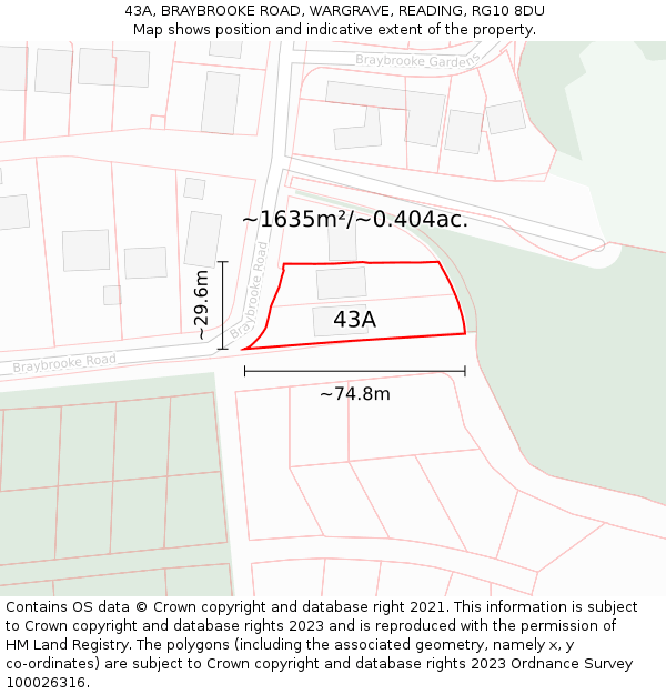 43A, BRAYBROOKE ROAD, WARGRAVE, READING, RG10 8DU: Plot and title map