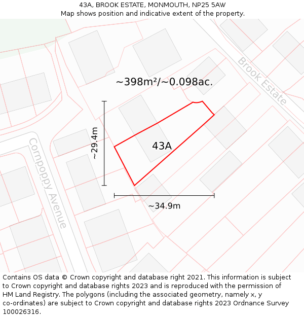 43A, BROOK ESTATE, MONMOUTH, NP25 5AW: Plot and title map