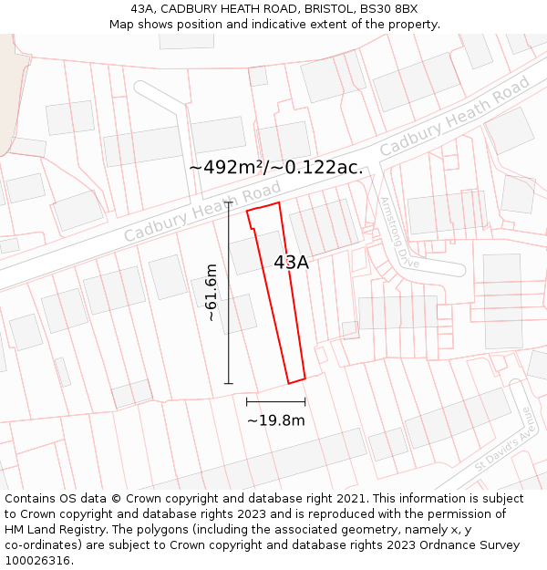 43A, CADBURY HEATH ROAD, BRISTOL, BS30 8BX: Plot and title map