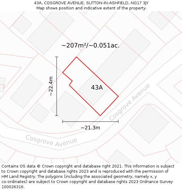 43A, COSGROVE AVENUE, SUTTON-IN-ASHFIELD, NG17 3JY: Plot and title map