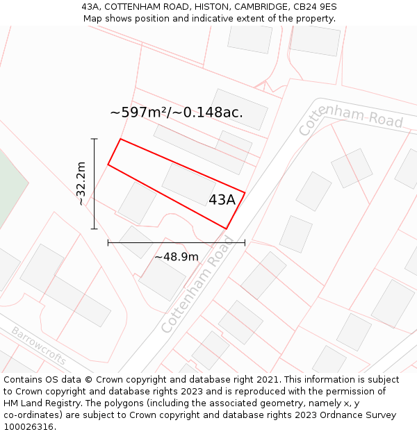 43A, COTTENHAM ROAD, HISTON, CAMBRIDGE, CB24 9ES: Plot and title map