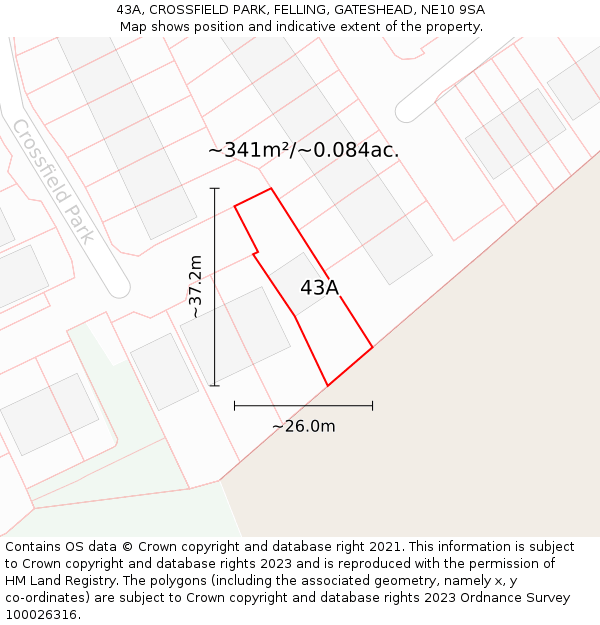 43A, CROSSFIELD PARK, FELLING, GATESHEAD, NE10 9SA: Plot and title map