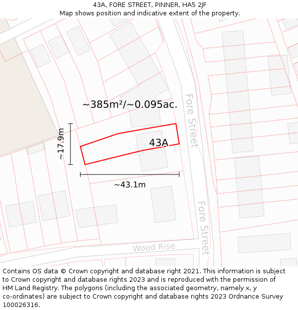 43A, FORE STREET, PINNER, HA5 2JF: Plot and title map