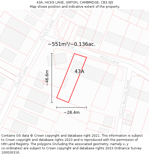 43A, HICKS LANE, GIRTON, CAMBRIDGE, CB3 0JS: Plot and title map