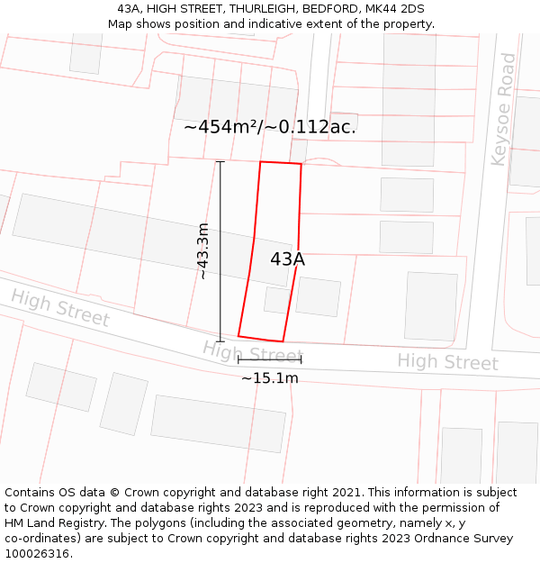 43A, HIGH STREET, THURLEIGH, BEDFORD, MK44 2DS: Plot and title map