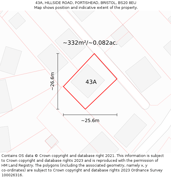 43A, HILLSIDE ROAD, PORTISHEAD, BRISTOL, BS20 8EU: Plot and title map