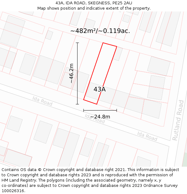 43A, IDA ROAD, SKEGNESS, PE25 2AU: Plot and title map