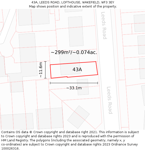 43A, LEEDS ROAD, LOFTHOUSE, WAKEFIELD, WF3 3EY: Plot and title map