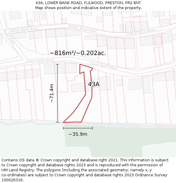 43A, LOWER BANK ROAD, FULWOOD, PRESTON, PR2 8NT: Plot and title map