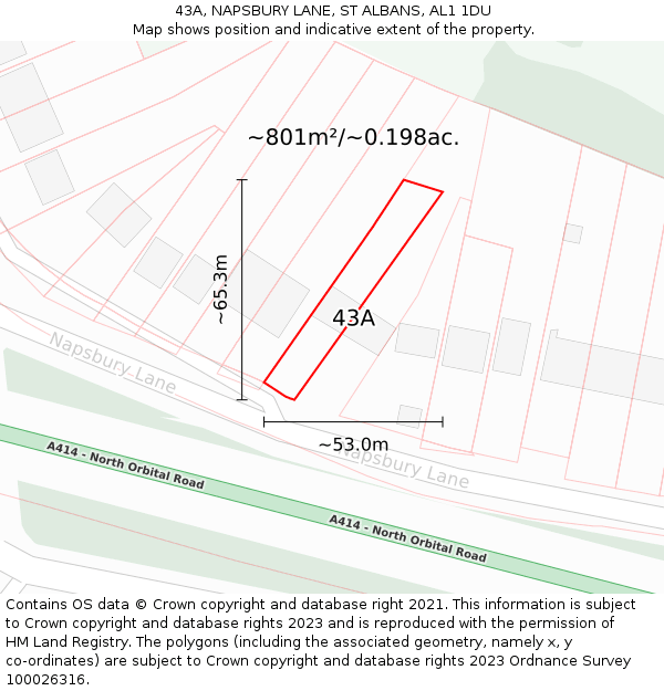 43A, NAPSBURY LANE, ST ALBANS, AL1 1DU: Plot and title map