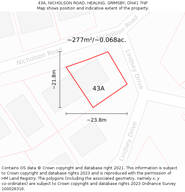 43A, NICHOLSON ROAD, HEALING, GRIMSBY, DN41 7NP: Plot and title map