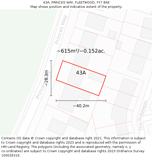 43A, PRINCES WAY, FLEETWOOD, FY7 8AE: Plot and title map