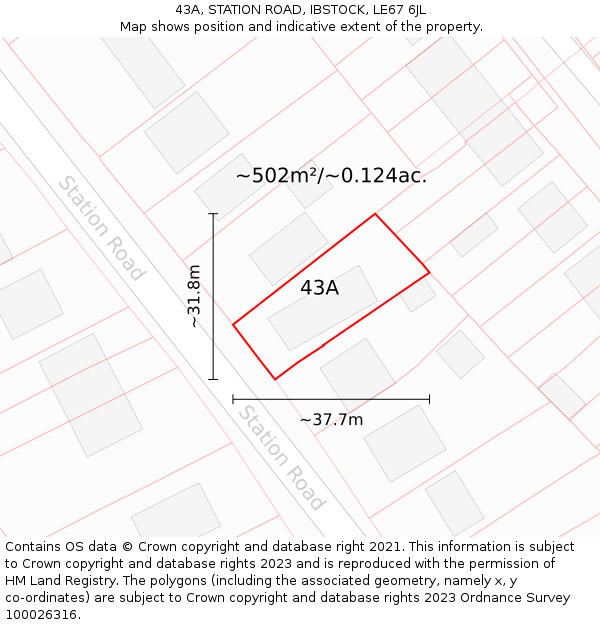 43A, STATION ROAD, IBSTOCK, LE67 6JL: Plot and title map