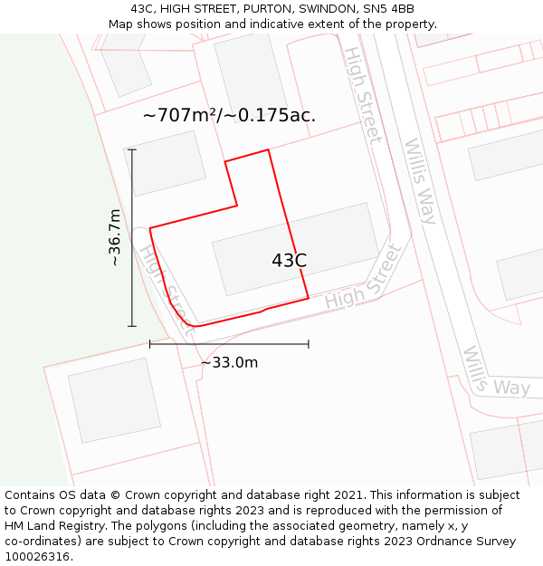 43C, HIGH STREET, PURTON, SWINDON, SN5 4BB: Plot and title map