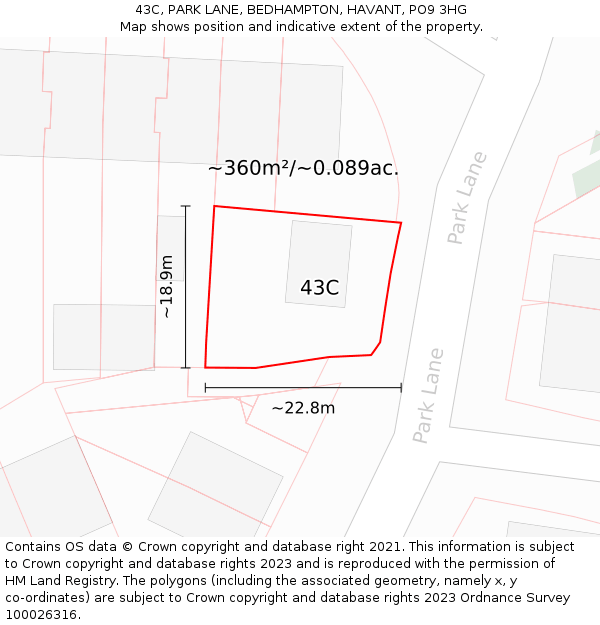 43C, PARK LANE, BEDHAMPTON, HAVANT, PO9 3HG: Plot and title map