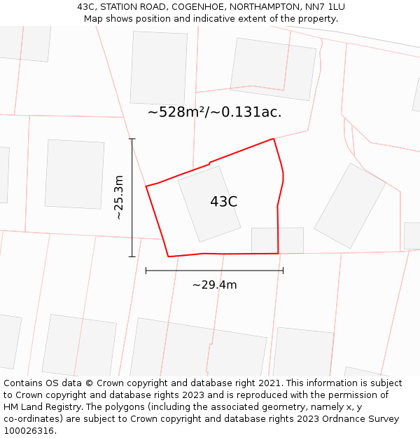 43C, STATION ROAD, COGENHOE, NORTHAMPTON, NN7 1LU: Plot and title map