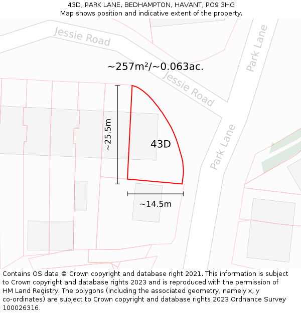 43D, PARK LANE, BEDHAMPTON, HAVANT, PO9 3HG: Plot and title map