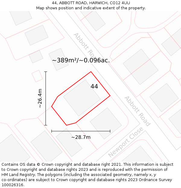 44, ABBOTT ROAD, HARWICH, CO12 4UU: Plot and title map