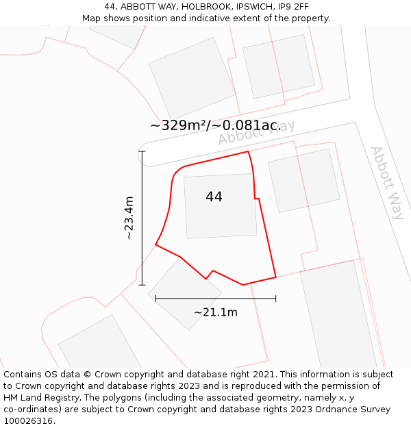 44, ABBOTT WAY, HOLBROOK, IPSWICH, IP9 2FF: Plot and title map