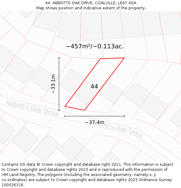 44, ABBOTTS OAK DRIVE, COALVILLE, LE67 4SA: Plot and title map