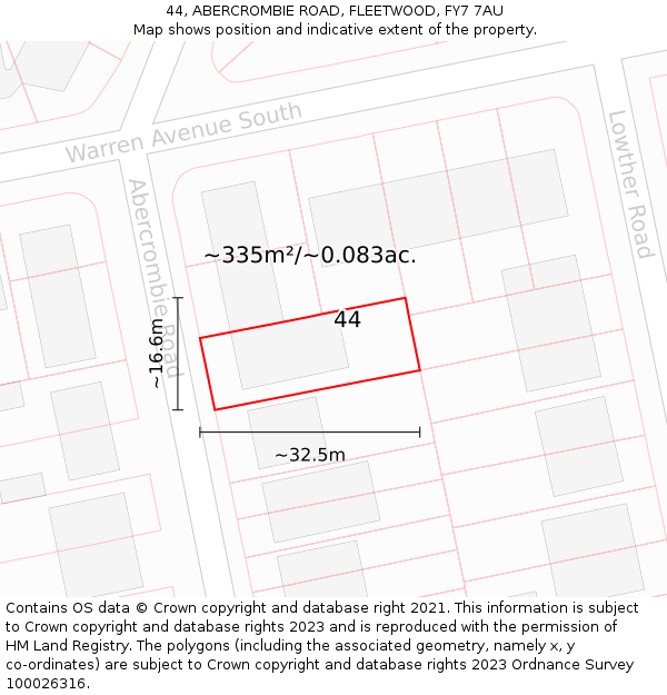 44, ABERCROMBIE ROAD, FLEETWOOD, FY7 7AU: Plot and title map