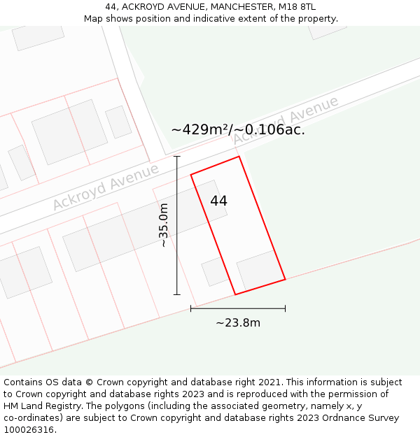 44, ACKROYD AVENUE, MANCHESTER, M18 8TL: Plot and title map