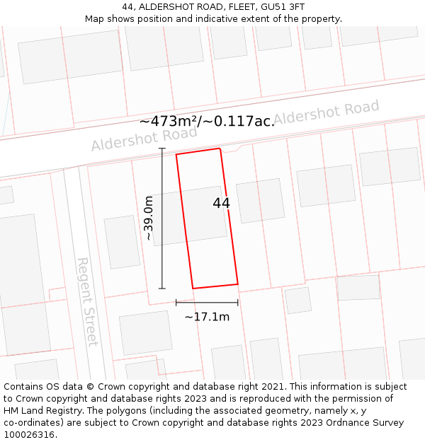 44, ALDERSHOT ROAD, FLEET, GU51 3FT: Plot and title map