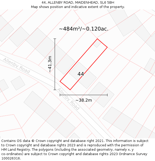44, ALLENBY ROAD, MAIDENHEAD, SL6 5BH: Plot and title map