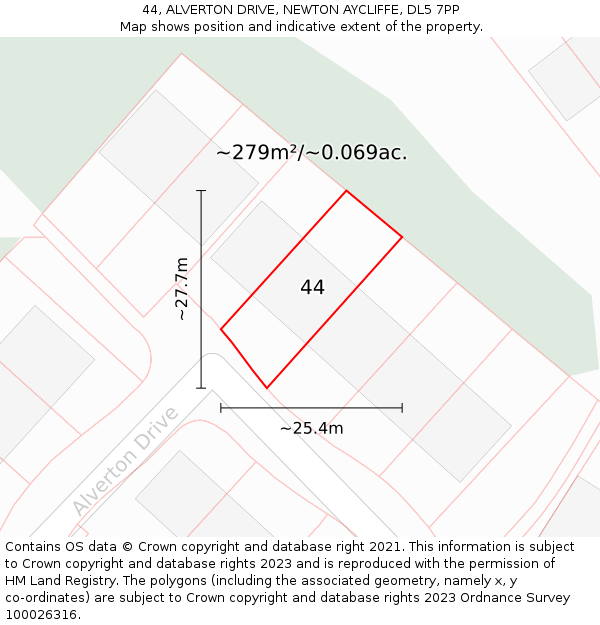 44, ALVERTON DRIVE, NEWTON AYCLIFFE, DL5 7PP: Plot and title map