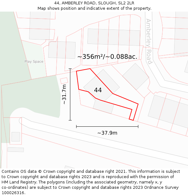 44, AMBERLEY ROAD, SLOUGH, SL2 2LR: Plot and title map