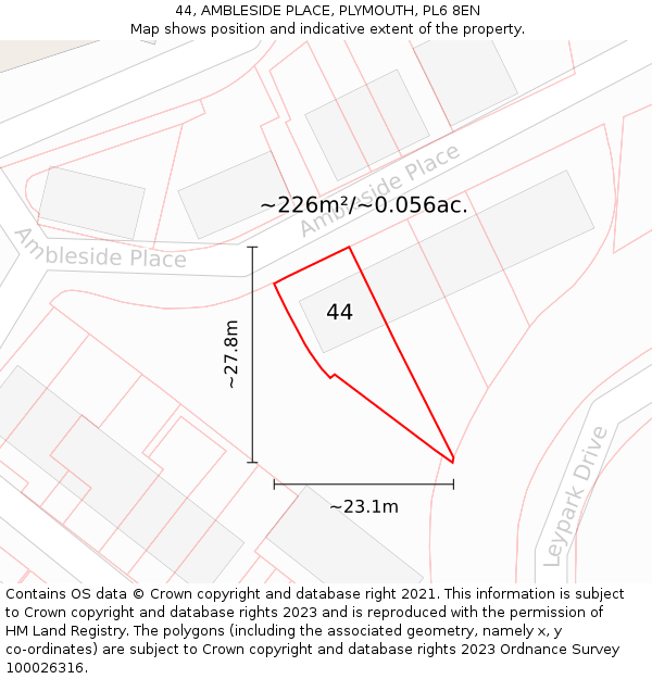 44, AMBLESIDE PLACE, PLYMOUTH, PL6 8EN: Plot and title map