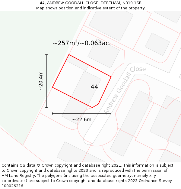 44, ANDREW GOODALL CLOSE, DEREHAM, NR19 1SR: Plot and title map