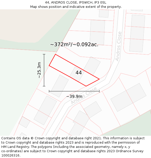 44, ANDROS CLOSE, IPSWICH, IP3 0SL: Plot and title map