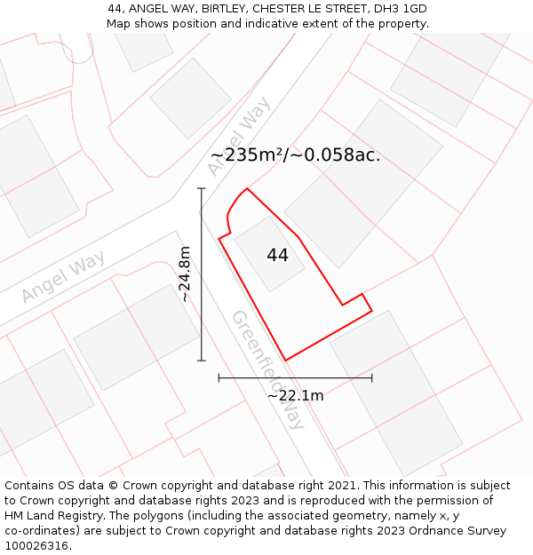 44, ANGEL WAY, BIRTLEY, CHESTER LE STREET, DH3 1GD: Plot and title map