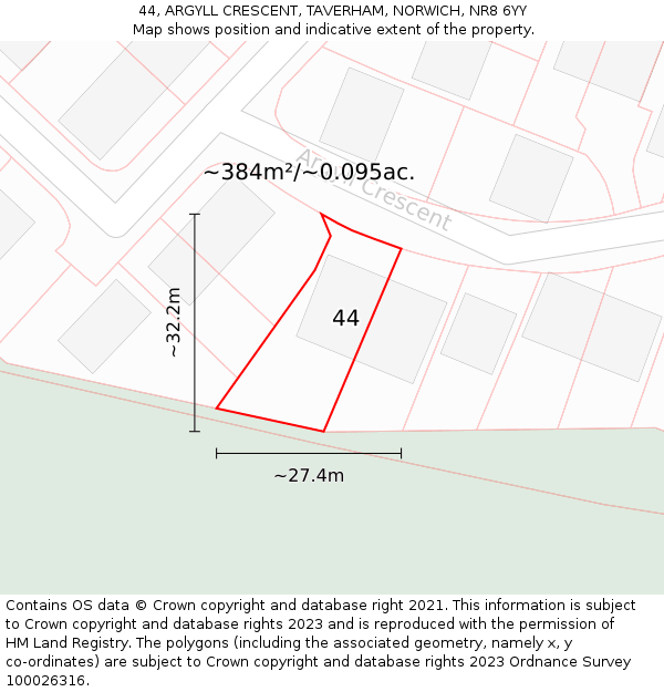 44, ARGYLL CRESCENT, TAVERHAM, NORWICH, NR8 6YY: Plot and title map