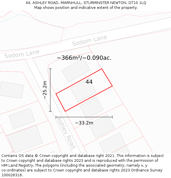 44, ASHLEY ROAD, MARNHULL, STURMINSTER NEWTON, DT10 1LQ: Plot and title map