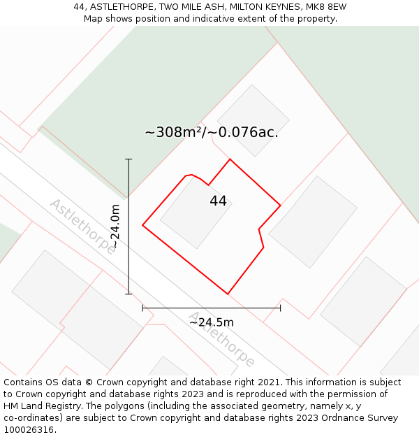 44, ASTLETHORPE, TWO MILE ASH, MILTON KEYNES, MK8 8EW: Plot and title map