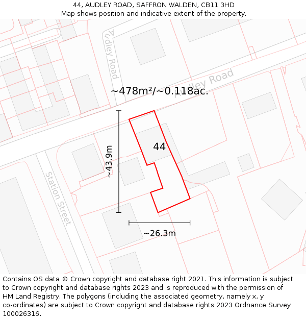 44, AUDLEY ROAD, SAFFRON WALDEN, CB11 3HD: Plot and title map