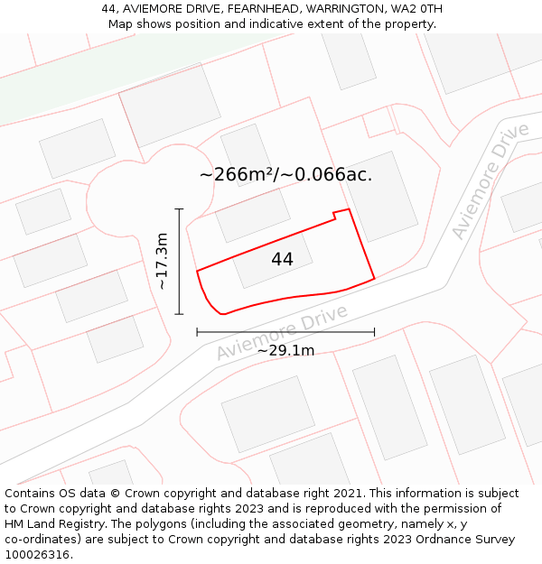 44, AVIEMORE DRIVE, FEARNHEAD, WARRINGTON, WA2 0TH: Plot and title map