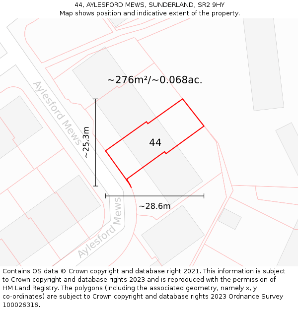 44, AYLESFORD MEWS, SUNDERLAND, SR2 9HY: Plot and title map