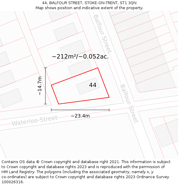 44, BALFOUR STREET, STOKE-ON-TRENT, ST1 3QN: Plot and title map