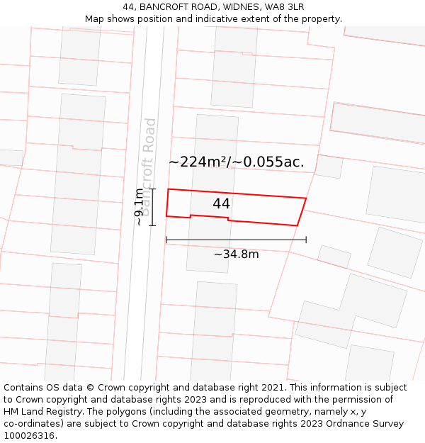 44, BANCROFT ROAD, WIDNES, WA8 3LR: Plot and title map