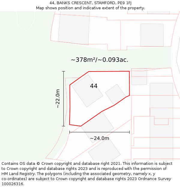 44, BANKS CRESCENT, STAMFORD, PE9 1FJ: Plot and title map