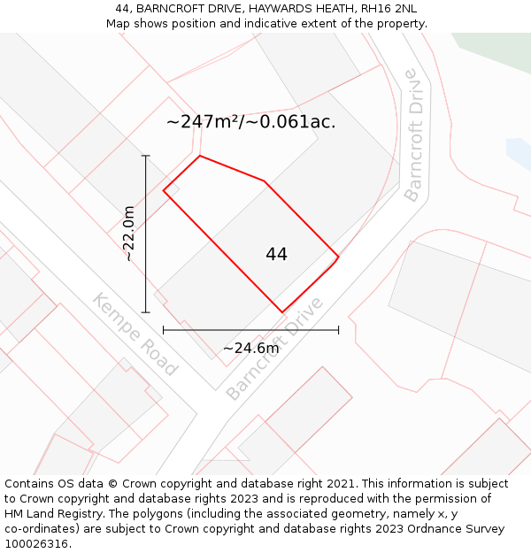 44, BARNCROFT DRIVE, HAYWARDS HEATH, RH16 2NL: Plot and title map