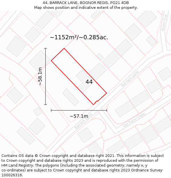 44, BARRACK LANE, BOGNOR REGIS, PO21 4DB: Plot and title map