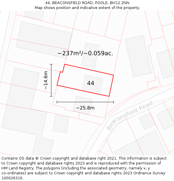 44, BEACONSFIELD ROAD, POOLE, BH12 2NN: Plot and title map