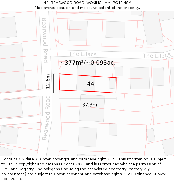 44, BEARWOOD ROAD, WOKINGHAM, RG41 4SY: Plot and title map