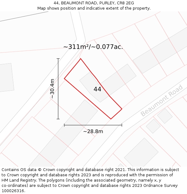 44, BEAUMONT ROAD, PURLEY, CR8 2EG: Plot and title map