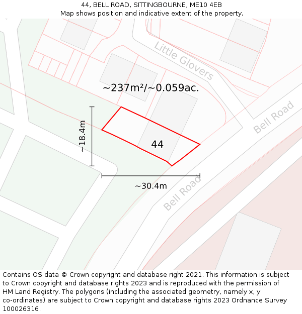 44, BELL ROAD, SITTINGBOURNE, ME10 4EB: Plot and title map