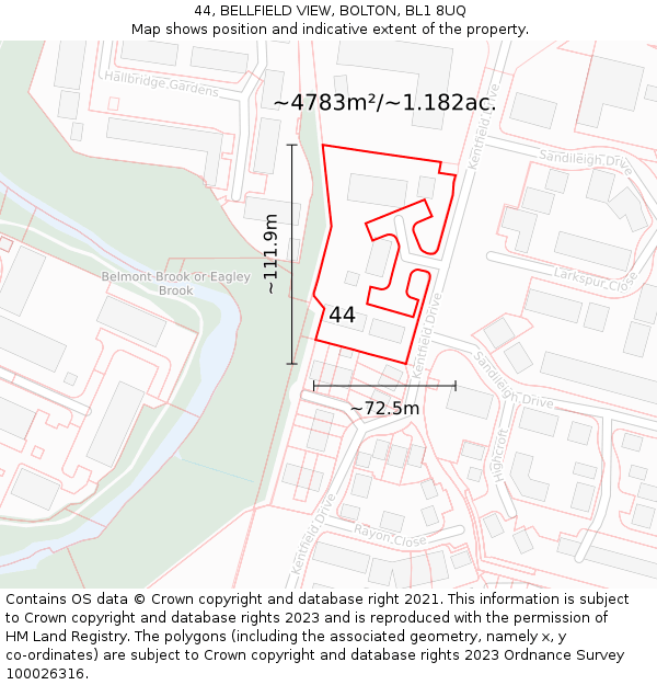 44, BELLFIELD VIEW, BOLTON, BL1 8UQ: Plot and title map